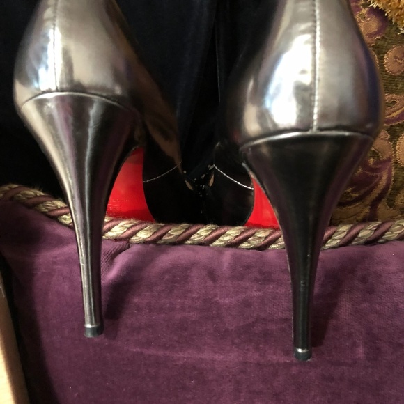 Louboutin Pewter Peep-Toe Studded Pumps - Picture 5 of 8